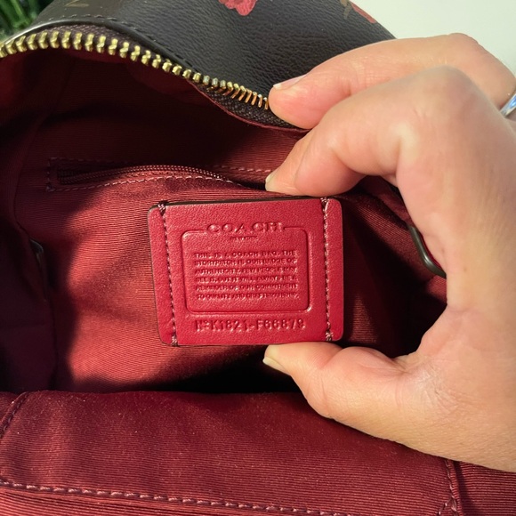 Coach Dark Brown Backpack with Red Floral Pattern no stains, no wear, almost new - Picture 10 of 16